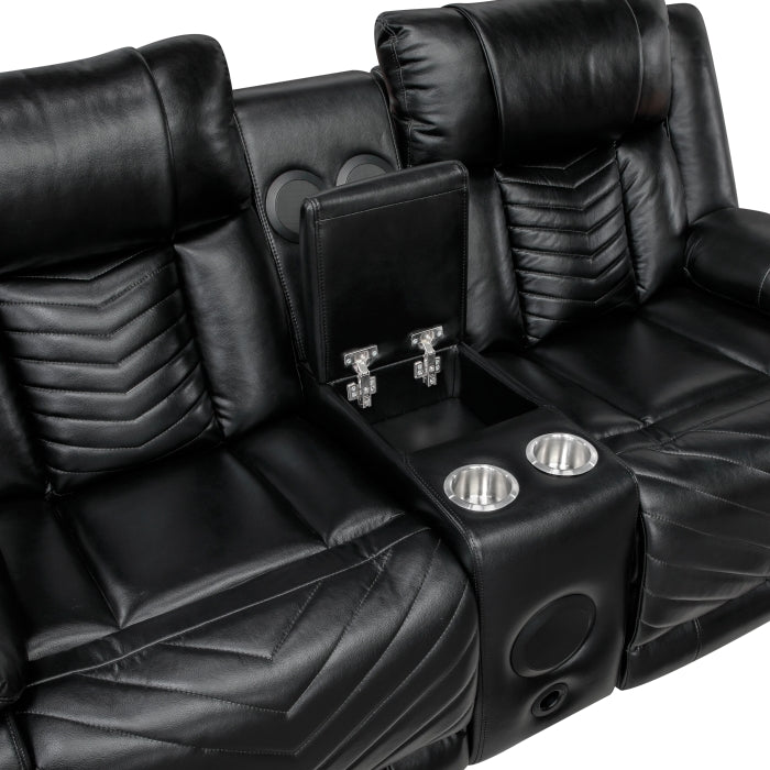 8457BLK-2PW Power Double Reclining Love Seat with Center Console, Wireless Speakers, LED and Charging Ports - 8457BLK-2PW