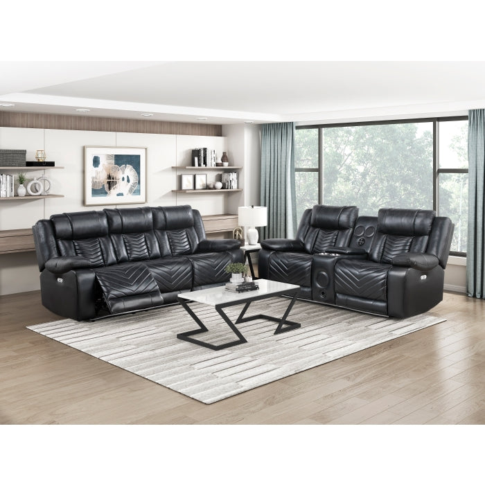 8457BLK-2PW Power Double Reclining Love Seat with Center Console, Wireless Speakers, LED and Charging Ports - 8457BLK-2PW