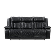 8457BLK-3PW Power Double Reclining Sofa with Center Drop-Down Cup Holders, Wireless Charger, Magazine Bag, LED and Charging Ports - 8457BLK-3PW