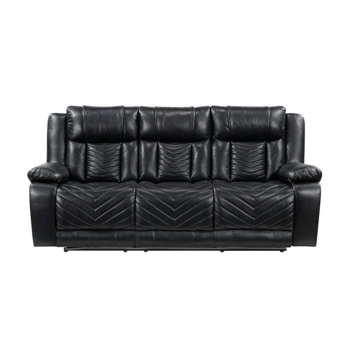 8457BLK-3PW Power Double Reclining Sofa with Center Drop-Down Cup Holders, Wireless Charger, Magazine Bag, LED and Charging Ports - 8457BLK-3PW