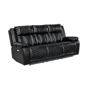 8457BLK-3PW Power Double Reclining Sofa with Center Drop-Down Cup Holders, Wireless Charger, Magazine Bag, LED and Charging Ports - 8457BLK-3PW