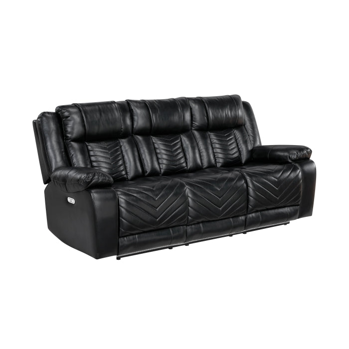 8457BLK-3PW Power Double Reclining Sofa with Center Drop-Down Cup Holders, Wireless Charger, Magazine Bag, LED and Charging Ports - 8457BLK-3PW