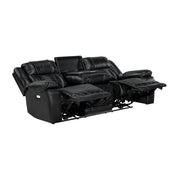 8457BLK-3PW Power Double Reclining Sofa with Center Drop-Down Cup Holders, Wireless Charger, Magazine Bag, LED and Charging Ports - 8457BLK-3PW