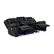 8457BLK-3PW Power Double Reclining Sofa with Center Drop-Down Cup Holders, Wireless Charger, Magazine Bag, LED and Charging Ports - 8457BLK-3PW