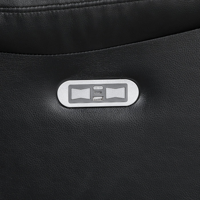 8457BLK-3PW Power Double Reclining Sofa with Center Drop-Down Cup Holders, Wireless Charger, Magazine Bag, LED and Charging Ports - 8457BLK-3PW