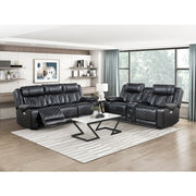 8457BLK-3PW Power Double Reclining Sofa with Center Drop-Down Cup Holders, Wireless Charger, Magazine Bag, LED and Charging Ports - 8457BLK-3PW