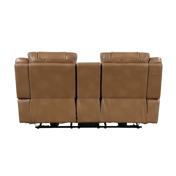 8457BRW-2PW Power Double Reclining Love Seat with Center Console, Wireless Speakers, LED and Charging Ports - 8457BRW-2PW