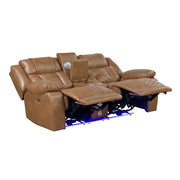 8457BRW-2PW Power Double Reclining Love Seat with Center Console, Wireless Speakers, LED and Charging Ports - 8457BRW-2PW