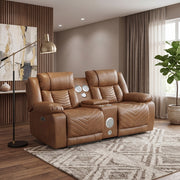 8457BRW-2PW Power Double Reclining Love Seat with Center Console, Wireless Speakers, LED and Charging Ports - 8457BRW-2PW