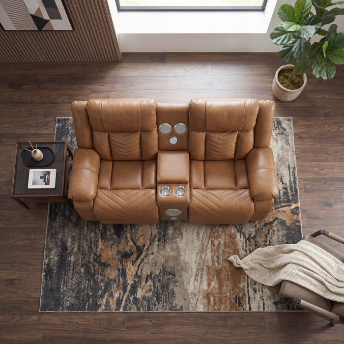 8457BRW-2PW Power Double Reclining Love Seat with Center Console, Wireless Speakers, LED and Charging Ports - 8457BRW-2PW