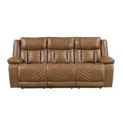 8457BRW-3PW Power Double Reclining Sofa with Center Drop-Down Cup Holders, Wireless Charger, Magazine Bag, LED and Charging Ports - 8457BRW-3PW