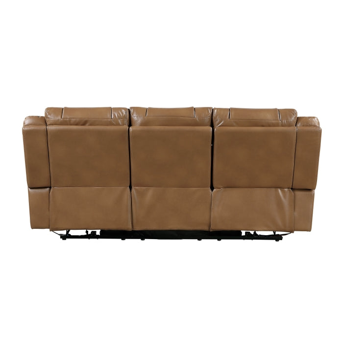 8457BRW-3PW Power Double Reclining Sofa with Center Drop-Down Cup Holders, Wireless Charger, Magazine Bag, LED and Charging Ports - 8457BRW-3PW