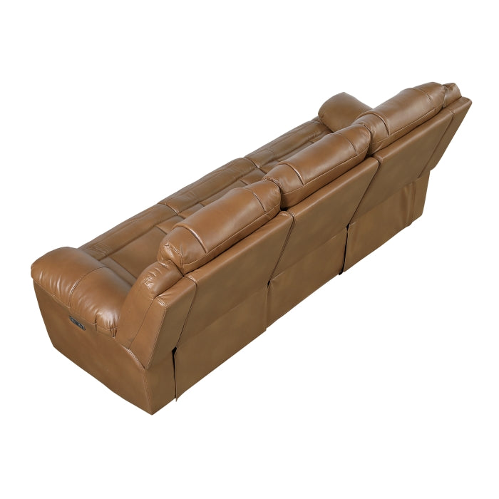 8457BRW-3PW Power Double Reclining Sofa with Center Drop-Down Cup Holders, Wireless Charger, Magazine Bag, LED and Charging Ports - 8457BRW-3PW