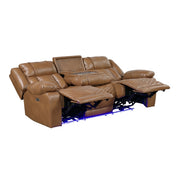 8457BRW-3PW Power Double Reclining Sofa with Center Drop-Down Cup Holders, Wireless Charger, Magazine Bag, LED and Charging Ports - 8457BRW-3PW