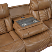 8457BRW-3PW Power Double Reclining Sofa with Center Drop-Down Cup Holders, Wireless Charger, Magazine Bag, LED and Charging Ports - 8457BRW-3PW