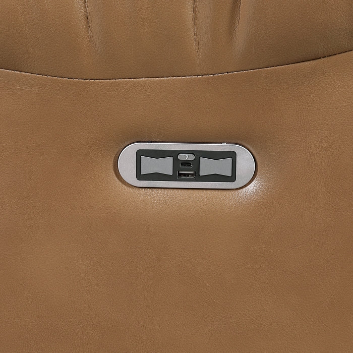 8457BRW-3PW Power Double Reclining Sofa with Center Drop-Down Cup Holders, Wireless Charger, Magazine Bag, LED and Charging Ports - 8457BRW-3PW
