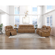 8457BRW-3PW Power Double Reclining Sofa with Center Drop-Down Cup Holders, Wireless Charger, Magazine Bag, LED and Charging Ports - 8457BRW-3PW