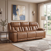 8457BRW-3PW Power Double Reclining Sofa with Center Drop-Down Cup Holders, Wireless Charger, Magazine Bag, LED and Charging Ports - 8457BRW-3PW