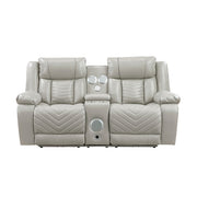 8457GRY-2PW Power Double Reclining Love Seat with Center Console, Wireless Speakers, LED and Charging Ports - 8457GRY-2PW