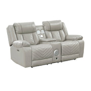 8457GRY-2PW Power Double Reclining Love Seat with Center Console, Wireless Speakers, LED and Charging Ports - 8457GRY-2PW