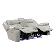 8457GRY-2PW Power Double Reclining Love Seat with Center Console, Wireless Speakers, LED and Charging Ports - 8457GRY-2PW