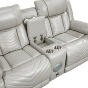 8457GRY-2PW Power Double Reclining Love Seat with Center Console, Wireless Speakers, LED and Charging Ports - 8457GRY-2PW