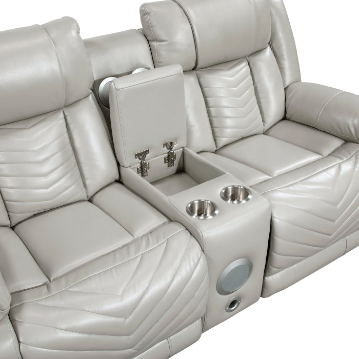 8457GRY-2PW Power Double Reclining Love Seat with Center Console, Wireless Speakers, LED and Charging Ports - 8457GRY-2PW