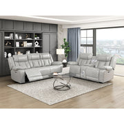 8457GRY-2PW Power Double Reclining Love Seat with Center Console, Wireless Speakers, LED and Charging Ports - 8457GRY-2PW