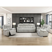 8457GRY-2PW Power Double Reclining Love Seat with Center Console, Wireless Speakers, LED and Charging Ports - 8457GRY-2PW