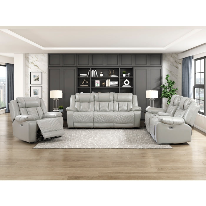 8457GRY-2PW Power Double Reclining Love Seat with Center Console, Wireless Speakers, LED and Charging Ports - 8457GRY-2PW