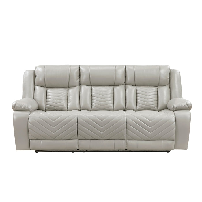 8457GRY-3PW Power Double Reclining Sofa with Center Drop-Down Cup Holders, Wireless Charger, Magazine Bag, LED and Charging Ports - 8457GRY-3PW