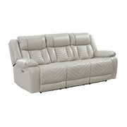 8457GRY-3PW Power Double Reclining Sofa with Center Drop-Down Cup Holders, Wireless Charger, Magazine Bag, LED and Charging Ports - 8457GRY-3PW