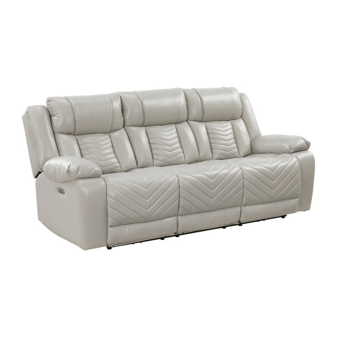 8457GRY-3PW Power Double Reclining Sofa with Center Drop-Down Cup Holders, Wireless Charger, Magazine Bag, LED and Charging Ports - 8457GRY-3PW