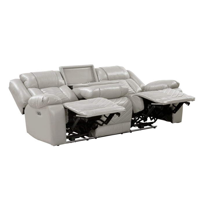 8457GRY-3PW Power Double Reclining Sofa with Center Drop-Down Cup Holders, Wireless Charger, Magazine Bag, LED and Charging Ports - 8457GRY-3PW