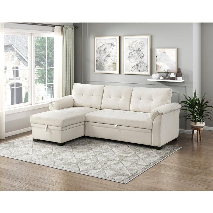 8477BEG*SC (3)2-Piece Reversible Sectional with Pull-out Bed, Reversible Chaise and Hidden Storage - 8477BEG*SC