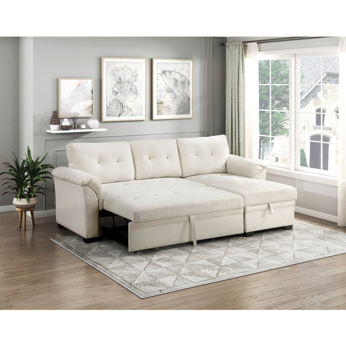 8477BEG*SC (3)2-Piece Reversible Sectional with Pull-out Bed, Reversible Chaise and Hidden Storage - 8477BEG*SC