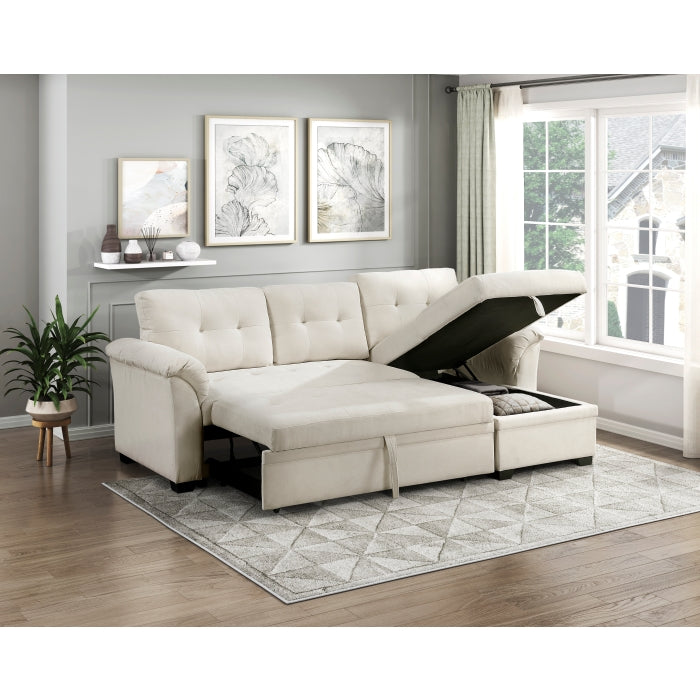8477BEG*SC (3)2-Piece Reversible Sectional with Pull-out Bed, Reversible Chaise and Hidden Storage - 8477BEG*SC