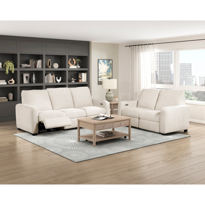 8479BEG-2PW Power Double Reclining Love Seat with USB Charging Ports - 8479BEG-2PW