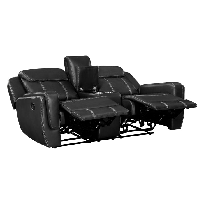 8516BK-2 Double Reclining Love Seat with Center Console, Receptacles and USB Ports - 8516BK-2