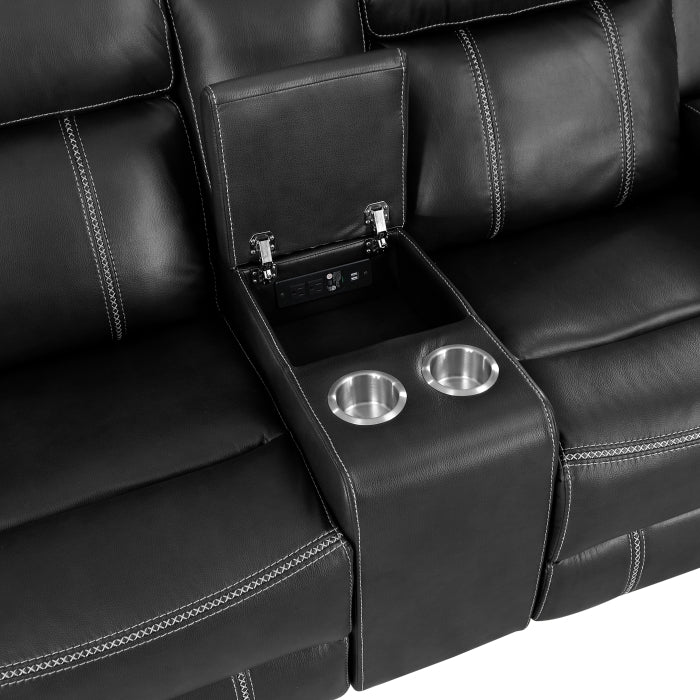 8516BK-2 Double Reclining Love Seat with Center Console, Receptacles and USB Ports - 8516BK-2