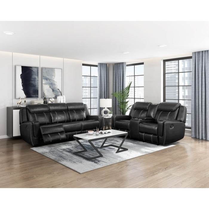 8516BK-2 Double Reclining Love Seat with Center Console, Receptacles and USB Ports - 8516BK-2