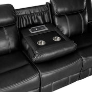 8516BK-3 Double Reclining Sofa with Center Drop-Down Cup Holders,Storage Pouch, Receptacles and USB Ports - 8516BK-3
