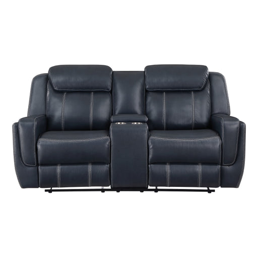 8516BU-2 Double Reclining Love Seat with Center Console, Receptacles and USB Ports - 8516BU-2