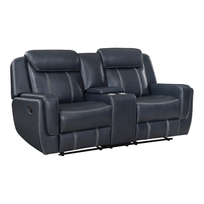 8516BU-2 Double Reclining Love Seat with Center Console, Receptacles and USB Ports - 8516BU-2