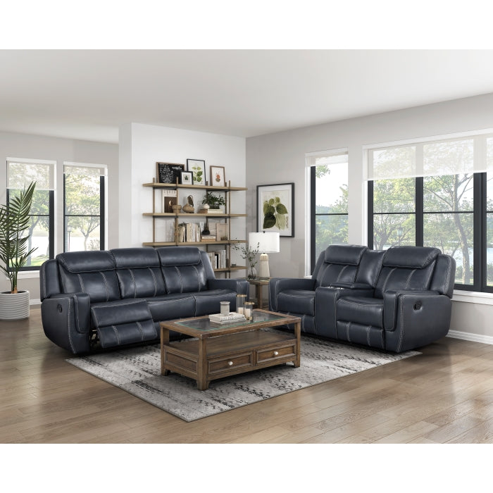 8516BU-3 Double Reclining Sofa with Center Drop-Down Cup Holders,Storage Pouch, Receptacles and USB Ports - 8516BU-3