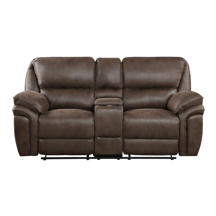 8517BRW-2 Double Reclining Love Seat with Center Console - 8517BRW-2