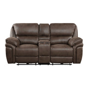 8517BRW-2PW Power Double Reclining Love Seat with Center Console - 8517BRW-2PW