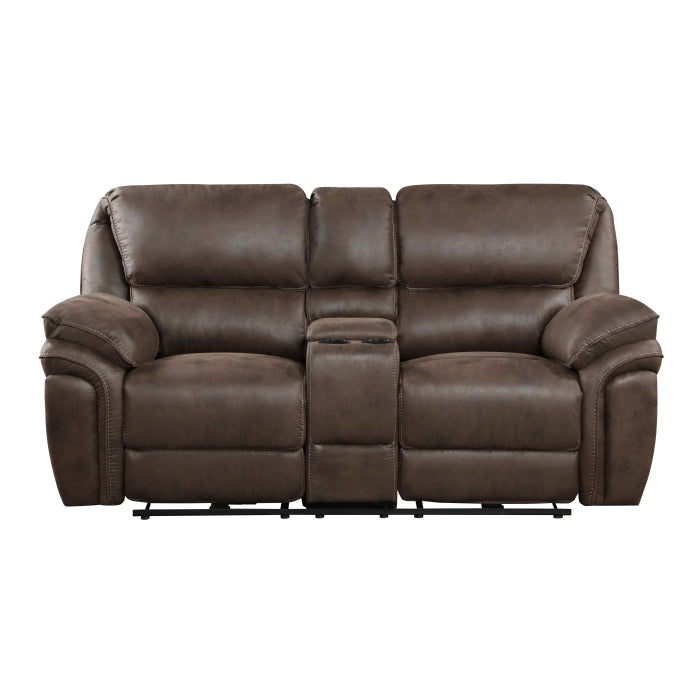 8517BRW-2PW Power Double Reclining Love Seat with Center Console - 8517BRW-2PW