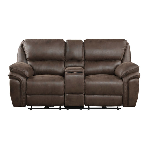 8517BRW-2PW Power Double Reclining Love Seat with Center Console - 8517BRW-2PW