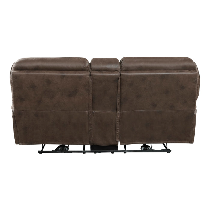8517BRW-2PW Power Double Reclining Love Seat with Center Console - 8517BRW-2PW